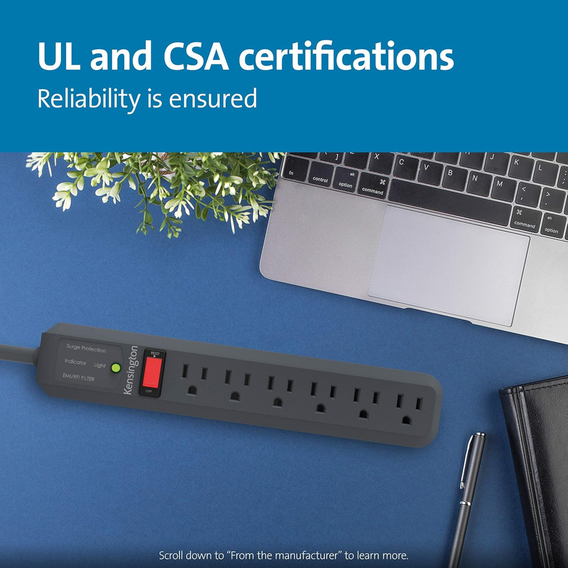 Kensington Guardian 6 Outlet Power Strip, 15ft Surge Protector, 15-Foot Cord, 540 Joules, Black(K38215NA) : Electronics