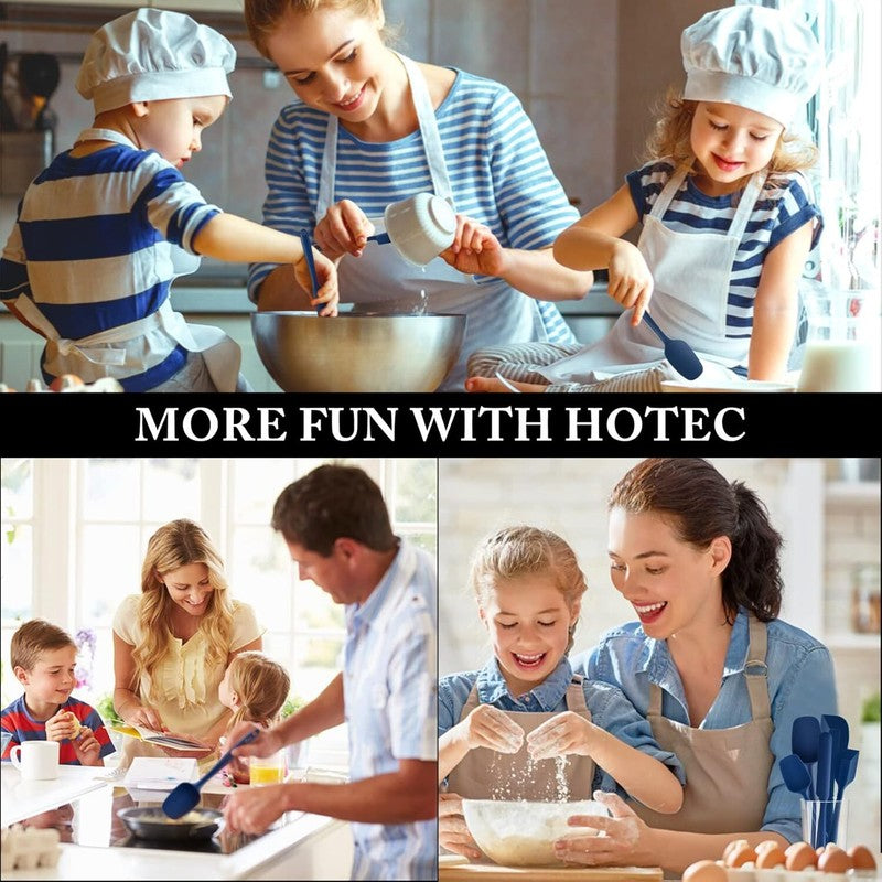 HOTEC Food Grade Silicone Rubber Spatula Set Kitchen Utensils for Baking, Cooking, and Mixing High Heat Resistant Non Stick Dishwasher Safe BPA-Free Classic Blue Set of 5: Home & Kitchen