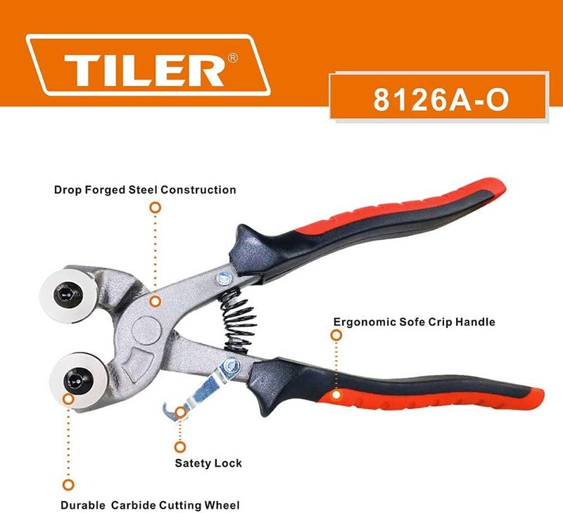 TILER 2-Piece Tile Nippers Set Glass Mosaic & Ceramic Cutter with Soft-Grip Hand