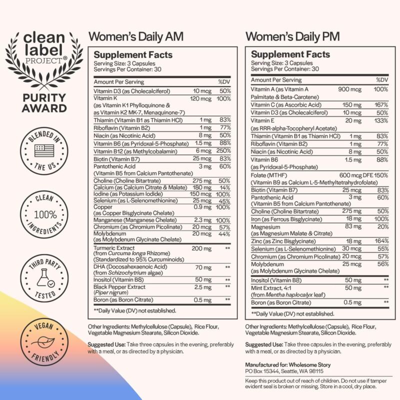 Daily Multivitamin for Women with Iron Folate Calcium Omega-3 DHA Vitamin D 2pk