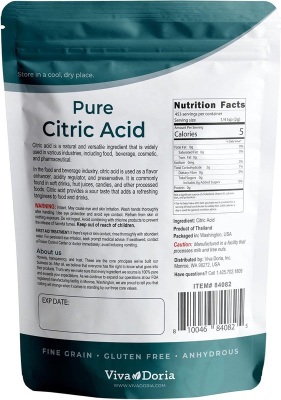 Viva Doria 100% Pure Citric Acid, Food Grade, Fine Grain, 2 lb (907 g) : Grocery & Gourmet Food