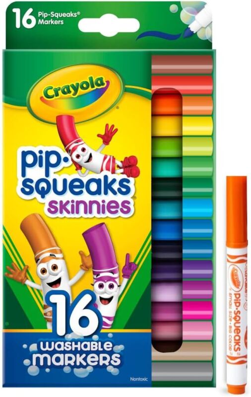 Crayola Pip Squeaks Skinnies Washable Marker Set (16ct), Mini Markers for Toddlers, Thin Coloring Markers for Kids, Toddler Easter Basket Essentials : Toys & Games