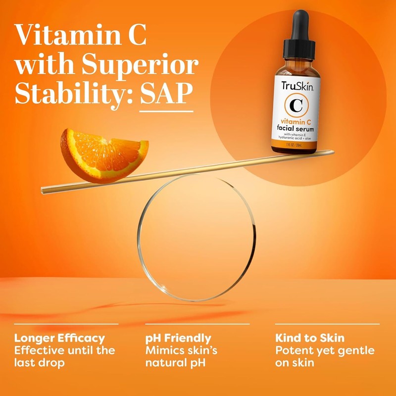 TruSkin Vitamin C Serum For Face – Anti Aging Formula with Vitamin C, Hyaluronic Acid, Vitamin E – Brightening Serum – Improve Appearance of Dark Spots, Tone, Fine Lines & Wrinkles, 1 Fl Oz : Beauty & Personal Care