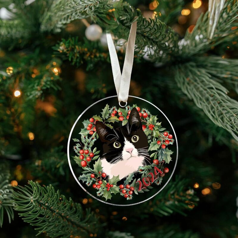 Pawzity Tuxedo Cat Christmas Ornament - Tuxedo Cat Lover Gifts for Women, Men - Tuxedo Cat Ornaments for Christmas Tree - Tuxedo Cat Kitten Xmas Tree Ornaments for 2024 - Acrylic Ornament : Home & Kitchen