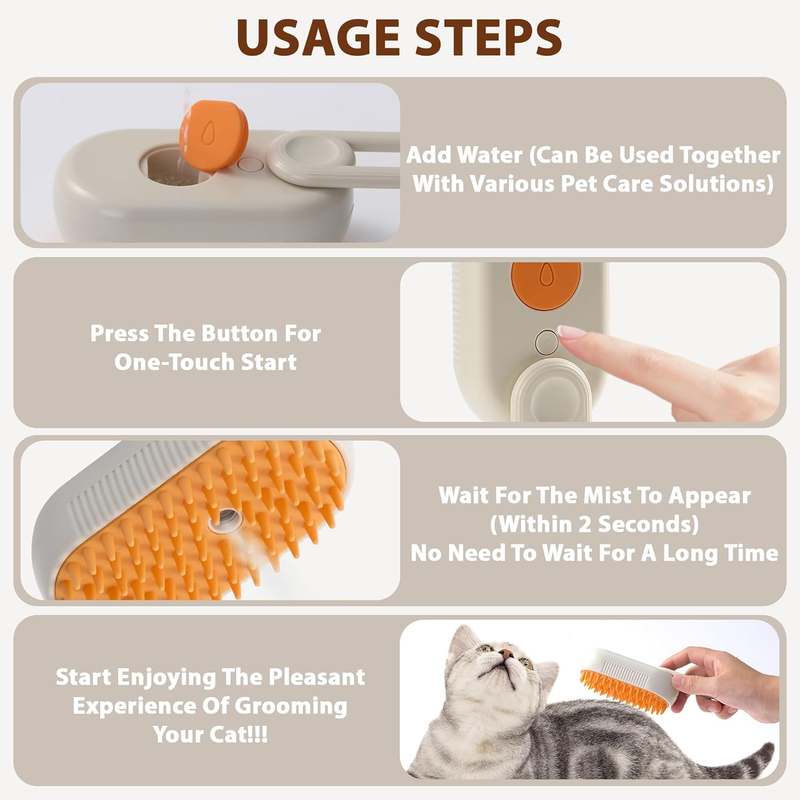 4 in 1 Cat Steam Brush, Rechargeable Steam Brush for Cats and Dogs, Anti-Static Cat Spray Brushes, Massage, Cleaning, Shedding & Combing All In One! Beige : Pet Supplies