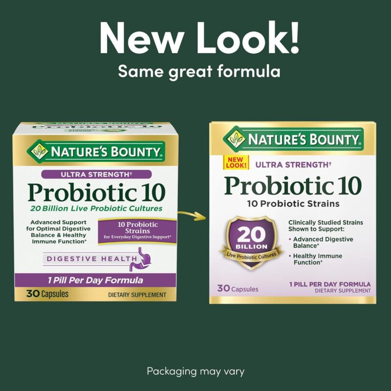 Nature's Bounty Probiotic 10 Daily Probiotic Supplement for Digestive, Immune, and Upper Respiratory Support, Ultra Strength, 30 Capsules 1 Pack : Health & Household