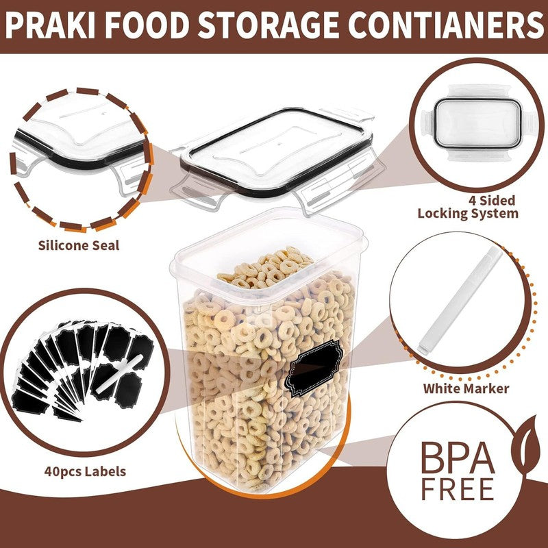 PRAKI Airtight Food Storage Containers Set with Lids - 24 PCS, BPA Free Kitchen and Pantry Organization, Plastic Leak-proof Canisters for Cereal Flour & Sugar - Labels & Marker: Home & Kitchen