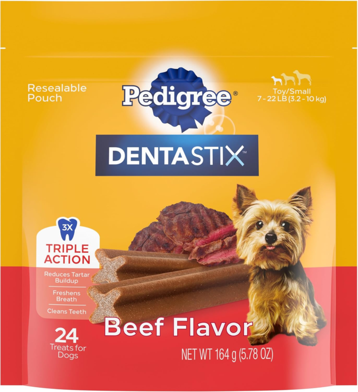 Pedigree Dentastix Toy & Small Breed Dog Treats, Beef Flavor, 24 Treats (Pack of 7)