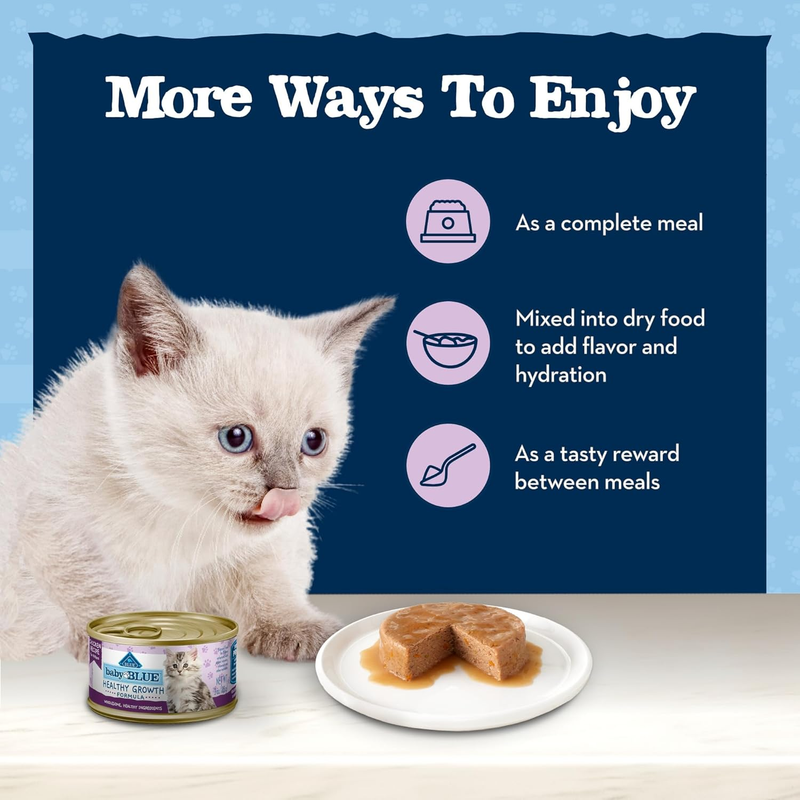 Blue Buffalo Baby BLUE Natural Kitten Wet Cat Food, Healthy Growth Formula with DHA, Chicken Recipe Multi-Pack, 3-oz. Cans (24 Count) : Pet Supplies