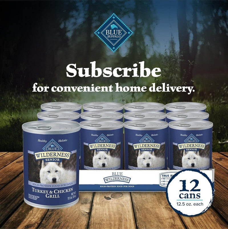 Blue Buffalo Wilderness Natural High Protein Wet Food for Senior Dogs, Turkey & Chicken, 12.5-oz Cans, 12-Count