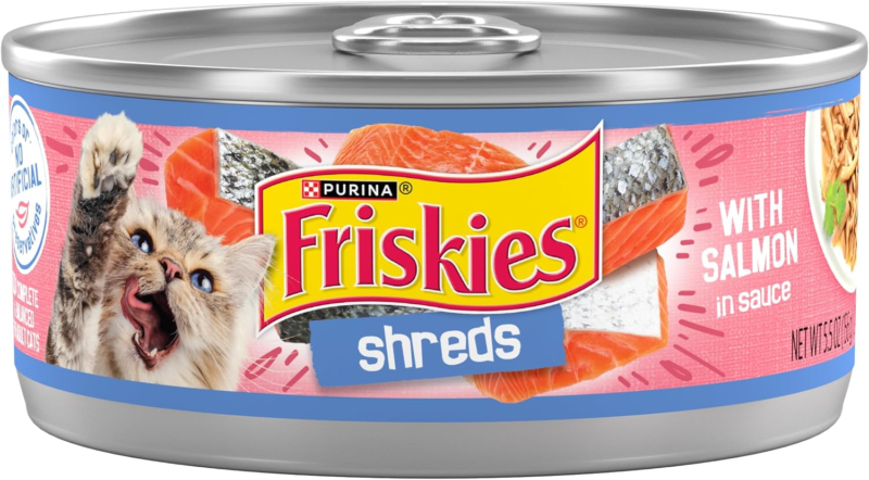 Purina Friskies Shreds With Salmon in Sauce Wet Cat Food - (Pack of 24) 5.5 oz. Cans : Canned Wet Pet Food : Pet Supplies