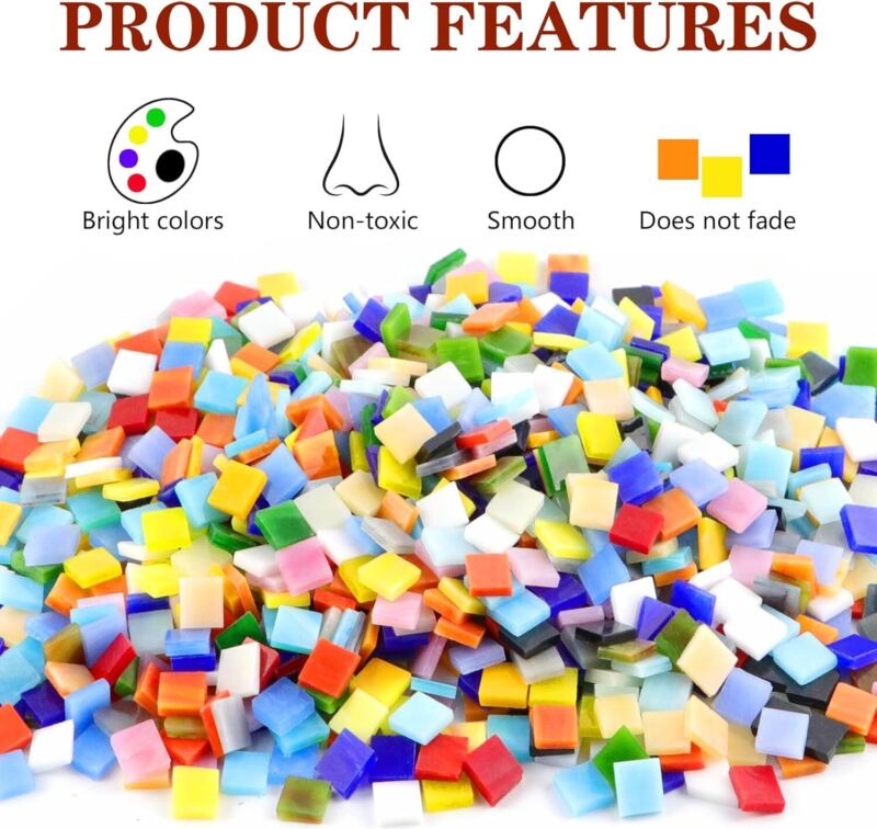 Csdtylh 1000 Pcs Mosaic Tiles, Glass Mosaic Tiles for Crafts Bulk, Stained Mosaic Glass Pieces, Mosaic Supplies for Home Decoration, Art Crafts, DIY Projects, Opaque (Square) : Arts, Crafts & Sewing
