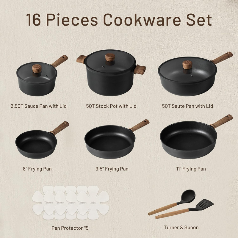 CAROTE Nonstick Pots and Pans,Cookware Set 16pcs Kitchen Cooking Sets, Pot and Pan Non Stick w/Frying pan: Home & Kitchen