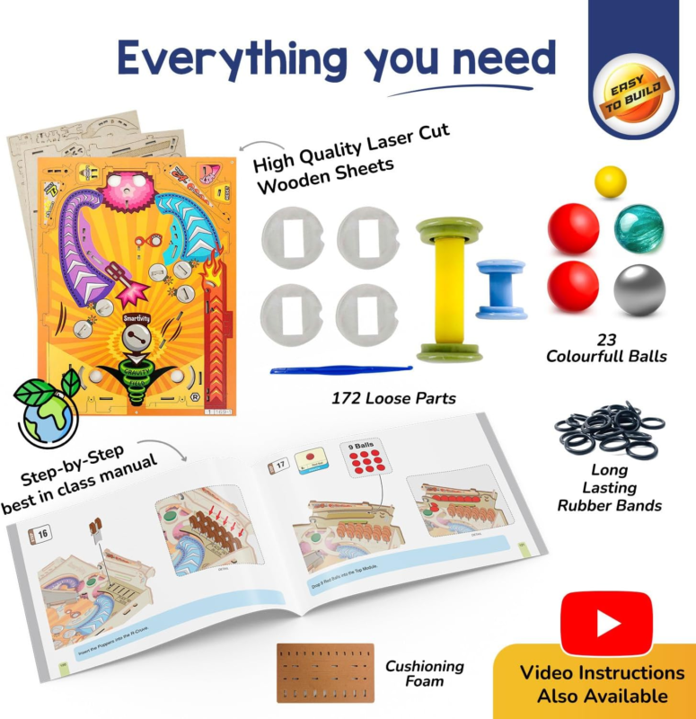 Smartivity DIY Pinball Machine Toy for Ages 8-99 Year Old | Award Winning Arcade Game | Birthday Gift Ideas for Kids & Adults | STEM Toy for Boys & Girls I Fun Family & Party Game : Toys & Games