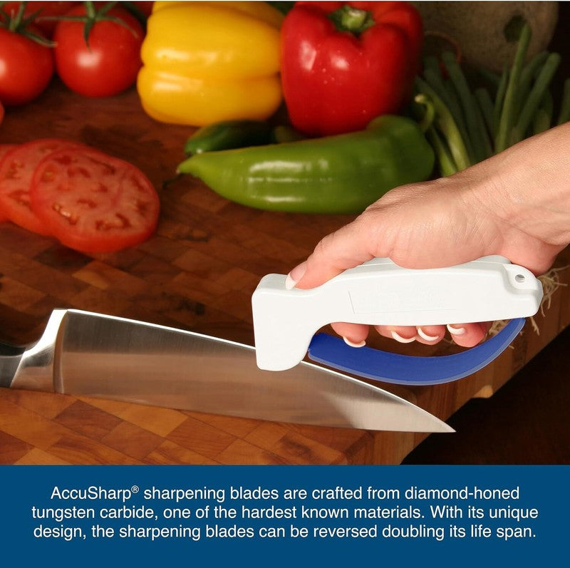 AccuSharp Knife Sharpener, Ergonomic Comfortable Handle, Compact & Easy to Use, Restore and Hone Straight & Serrated Knives, White : Home & Kitchen
