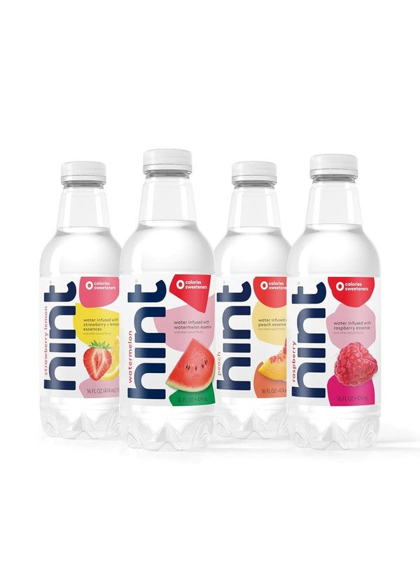Hint Water Red Variety Pack, 3 Bottles Each of: Peach, Raspberry, Watermelon, and Strawberry Lemon, Zero Calories, Zero Sugar and Zero Sweeteners, 16 Fl Oz (Pack of 12) : Grocery & Gourmet Food