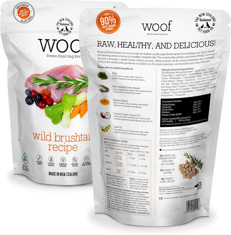 WOOF Freeze-Dried Dog Food Wild Brushtail High Protein Meal & Topper 2.2lb