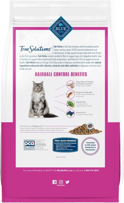 Blue Buffalo True Solutions Hairball Control Natural Dry Cat Food for Adult Cats, Chicken, 3.5-lb. Bag