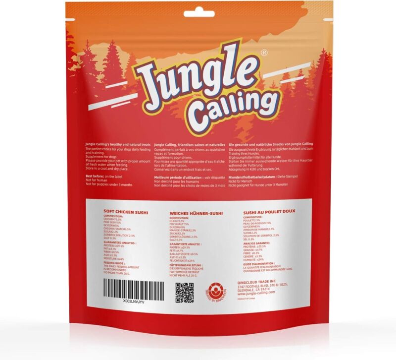 Jungle Calling Soft Chicken & Codfish Cat & Dog Treats, High Protein Pet Snacks for Small & Medium Dogs & Cats, Chewy Chicken Sushi Dog Training Treats, 10.6 oz : Pet Supplies