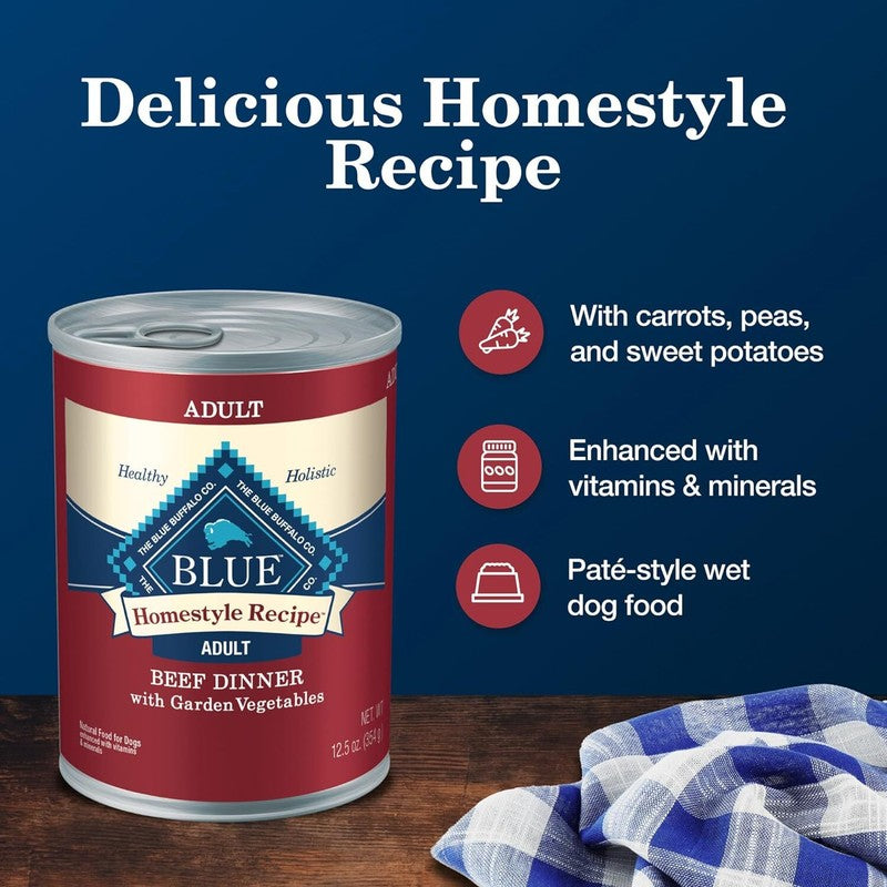 Blue Buffalo Homestyle Recipe Adult Wet Dog Food, Made with Natural Ingredients, Beef Dinner With Garden Vegetables, 12.5-oz Cans (12 Count): Pet Supplies: Amazon.com