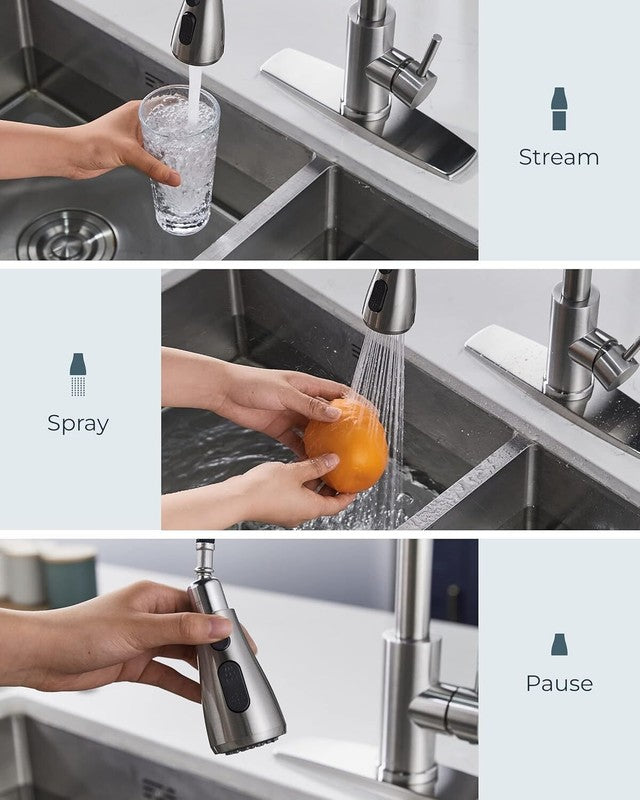 FORIOUS Kitchen Faucets with Pull Down Sprayer, Brushed Nickel, High Arc Single Handle Classic Stainless Steel Sink Faucet 1 or 3 Hole, Suitable for Farmhouse Camper Laundry Rv Bar - Amazon.com