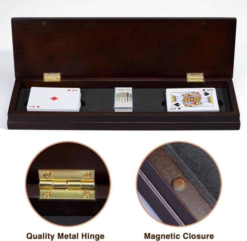 VAMSLOVE Wooden Cribbage Board Game Magnetic 3-Track Scoreboard with Large Slots for Storing 2 Playing Cards and 9 Metal Pegs, Travel Family Game Night (Instruction Included : Toys & Games