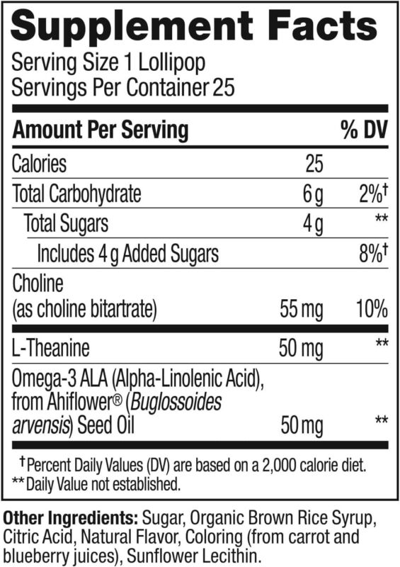 OLLY Mellow Buddies L’OLLY Pops, Omega-3 ALA, L-Theanine, Choline, Kids Dietary Supplement Lollipops, Supports a Calm Mood & Healthy Brain Function, Vegetarian, Raspberry Flavored, 25 Count : Health & Household