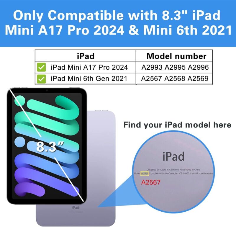 ProCase Smart Case for iPad Mini 7 A17 Pro 2024/iPad Mini 6 2021 8.3 Inch iPad Mini 7th/6th Gen Case, Hard Back Cover for iPad Mini 8.3" 7th Gen A2995/A2996/A2993/6th Gen A2567 A2568 A2569 -Black : Electronics