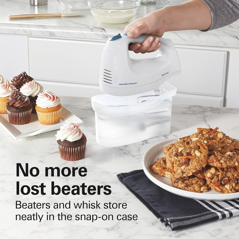 Hamilton Beach 6-Speed Electric Hand Mixer with Whisk, Traditional Beaters, Snap-On Storage Case, 250 Watts, White: Home & Kitchen