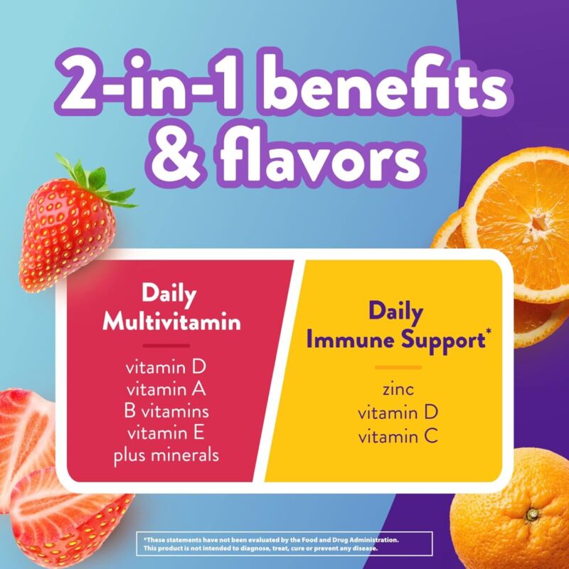 Vitafusion Multi+ Immune Support* – 2-in-1 Benefits & Flavors – Adult Gummy Vitamins with Vitamin C, Zinc, Daily Multivitamins, 90 Count : Health & Household