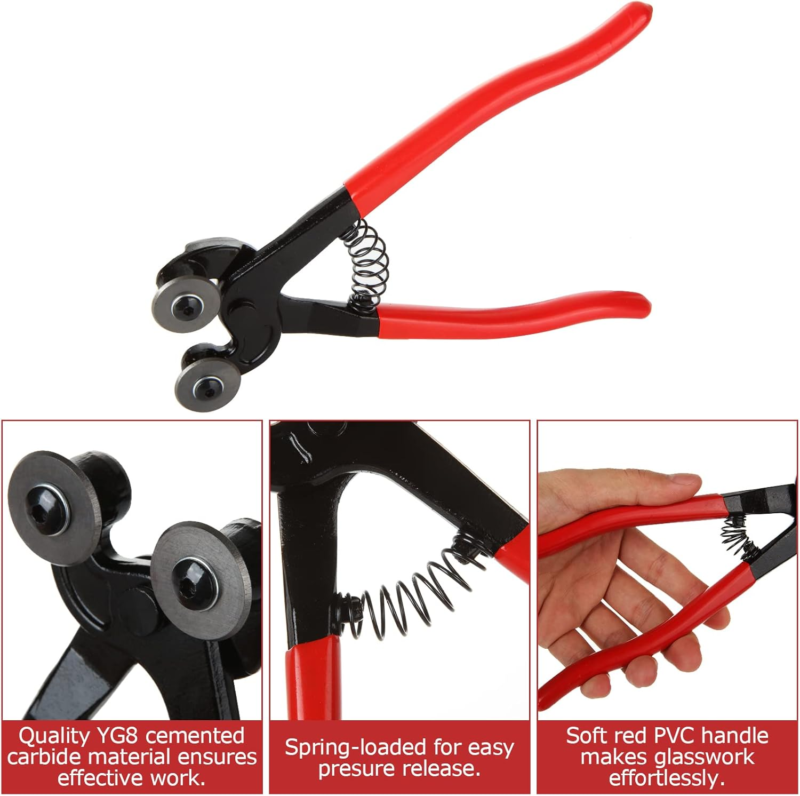 2Pcs Glass Tile Nippers Set, Ceramic Tile Nipper & Wheeled Glass Mosaic Nipper, Glass Running Plier with Double Knife Wheel, Ceramic Tile Cutting Shapping Plier, Flat Knife Tile Pliers, Red - Amazon.com