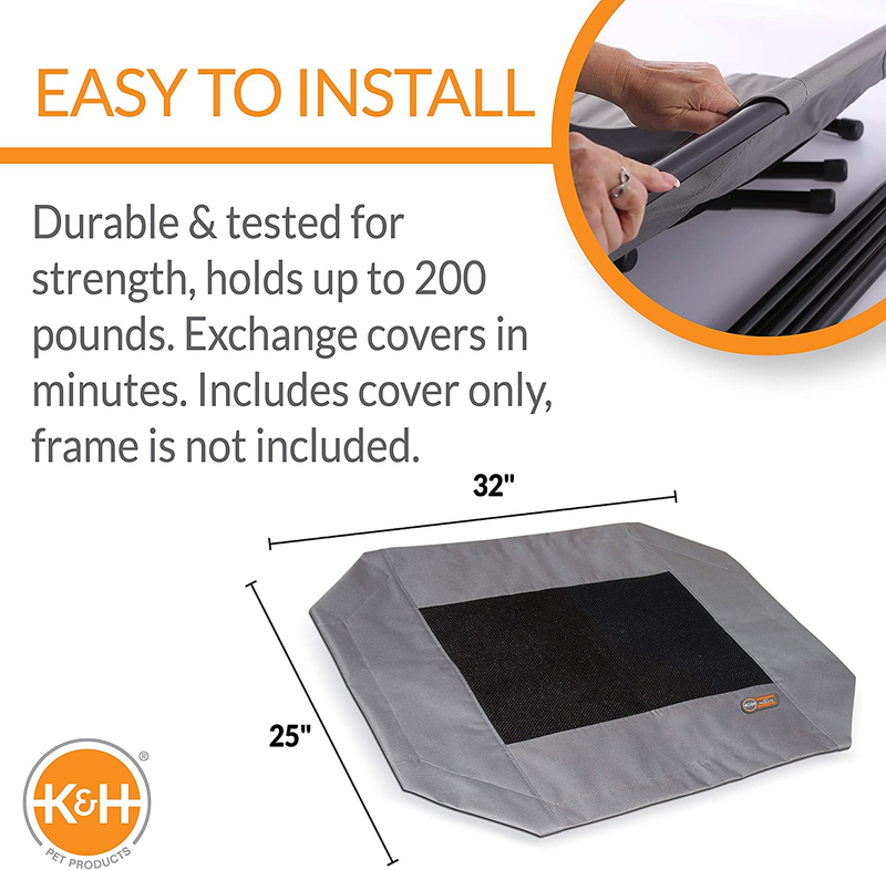 K&H Pet Products Dog Cot Replacement Cover, Designed to fit K&H Medium Pet Cots (Sold Separately), Indoor Outdoor, Breathable Cooling Mesh Center, Machine Washable - Medium 32 X 25in Gray : Pet Supplies