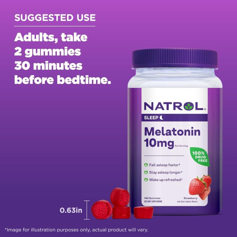 Natrol Melatonin Gummies, Sleep Support for Adults, Melatonin 10 mg, 140 Strawberry-Flavored, Up to 70 Days : Health & Household