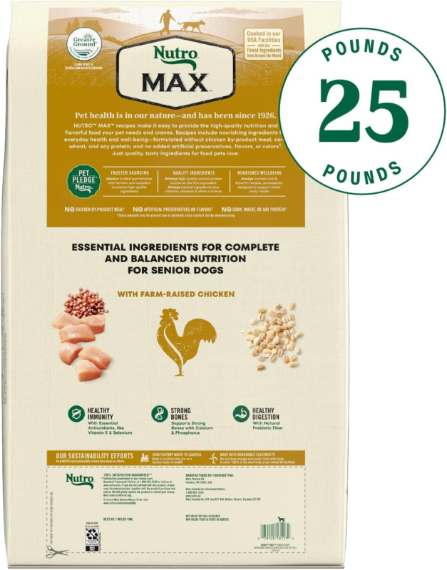 Nutro Max Senior Dry Dog Food with Farm-Raised Chicken, 25 lb. Bag : Pet Supplies