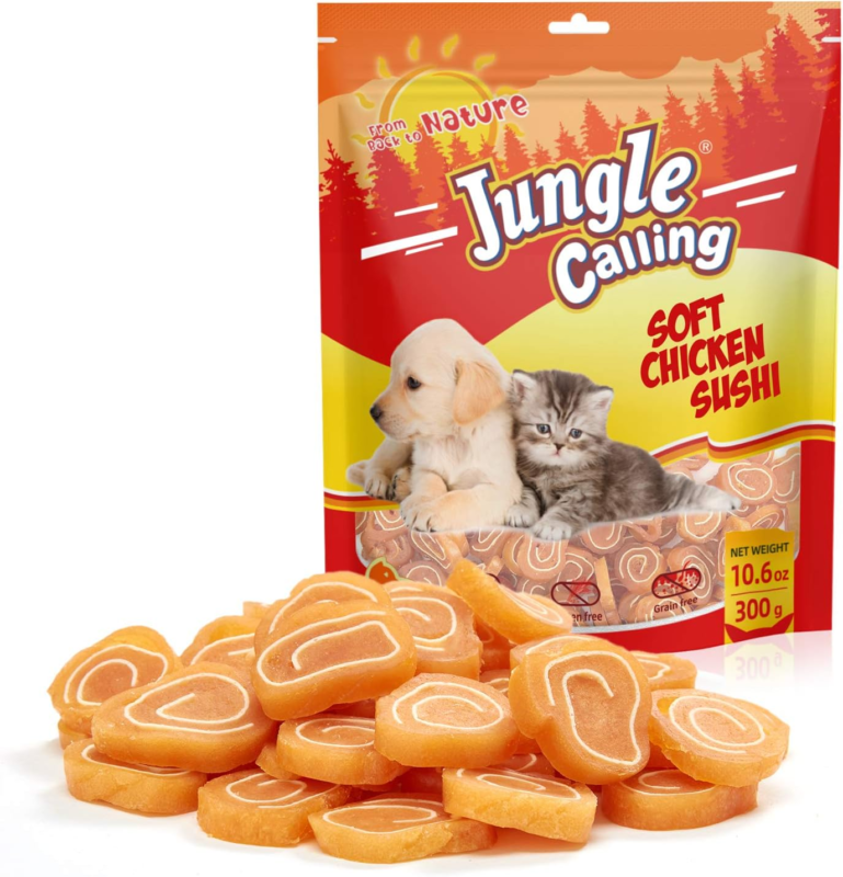 Jungle Calling Soft Chicken & Codfish Cat & Dog Treats, High Protein Pet Snacks for Small & Medium Dogs & Cats, Chewy Chicken Sushi Dog Training Treats, 10.6 oz : Pet Supplies