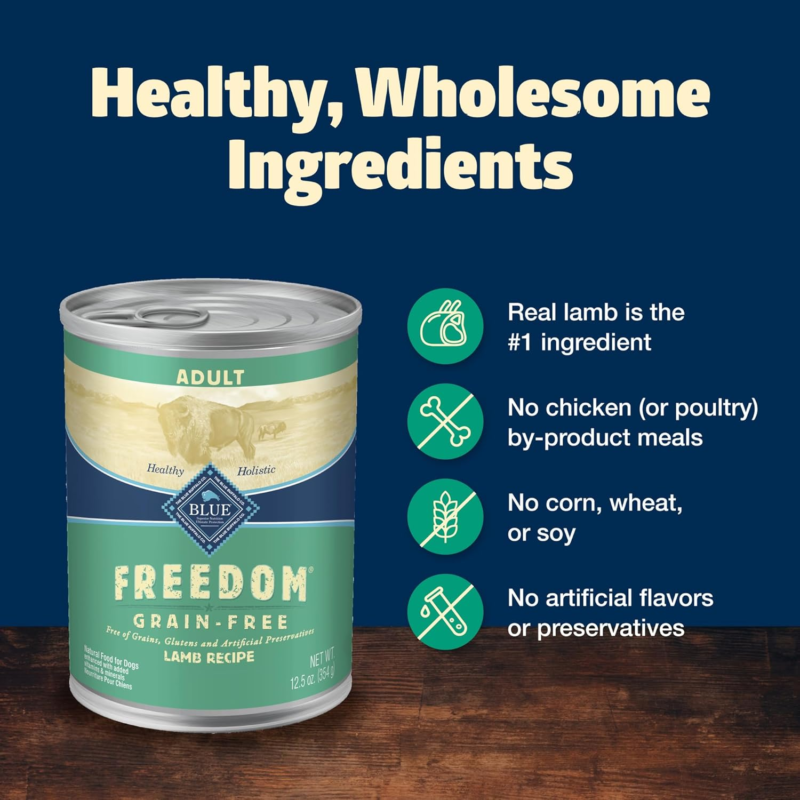 Blue Buffalo Freedom Grain-Free Wet Dog Food, Free of Glutens & Artificial Preservatives, Made with Natural Ingredients, Lamb Recipe, 12.5-oz. Cans (12 Count)