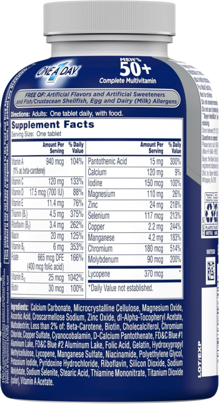 One A Day Men’s 50+ Healthy Advantage Multivitamin, Multivitamin for Men with Vitamins A, C, E, B6, B12, Calcium and Vitamin D, Tablet, 200 Count (Pack of 1) : Health & Household