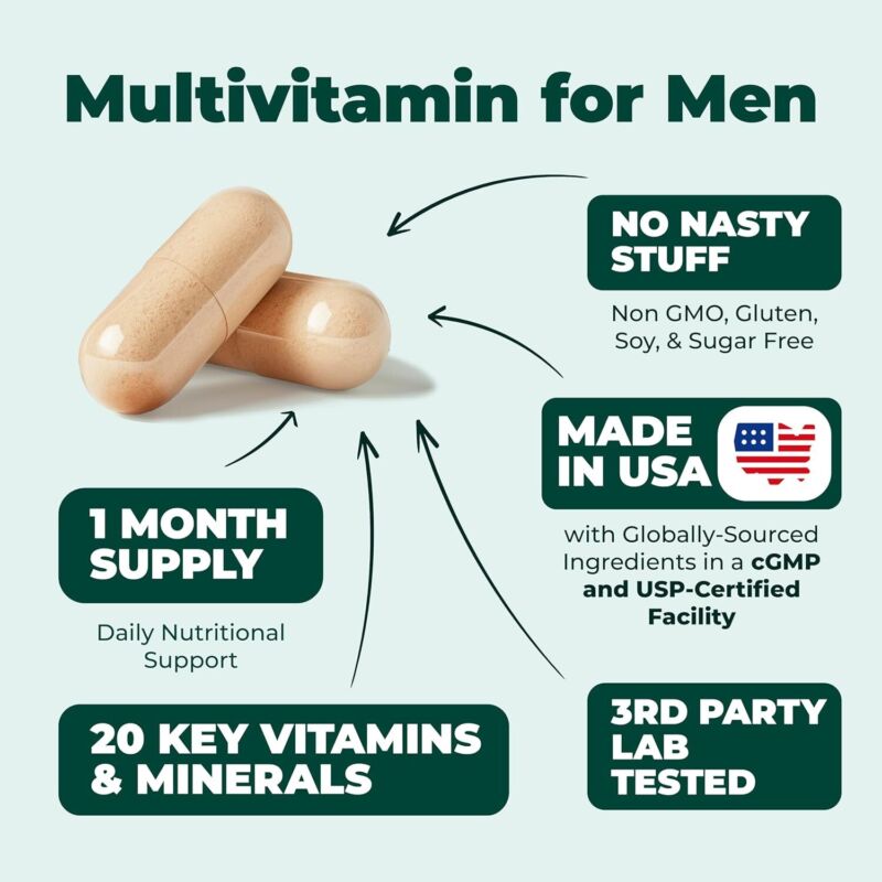 Multivitamin for Men with Vitamin A C D E B12 Zinc Energy Focus Health 60 Capsul