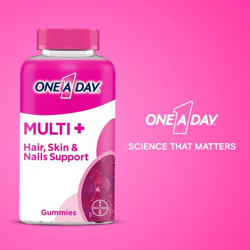 ONE A DAY Multi+ Hair, Skin & Nails, Multivitamin + Boost of Support for Healthy Hair, Skin & Nails with Biotin and Vitamins A, C, E & Zinc ,Gummy 120 Count (2 Month Supply) : Health & Household