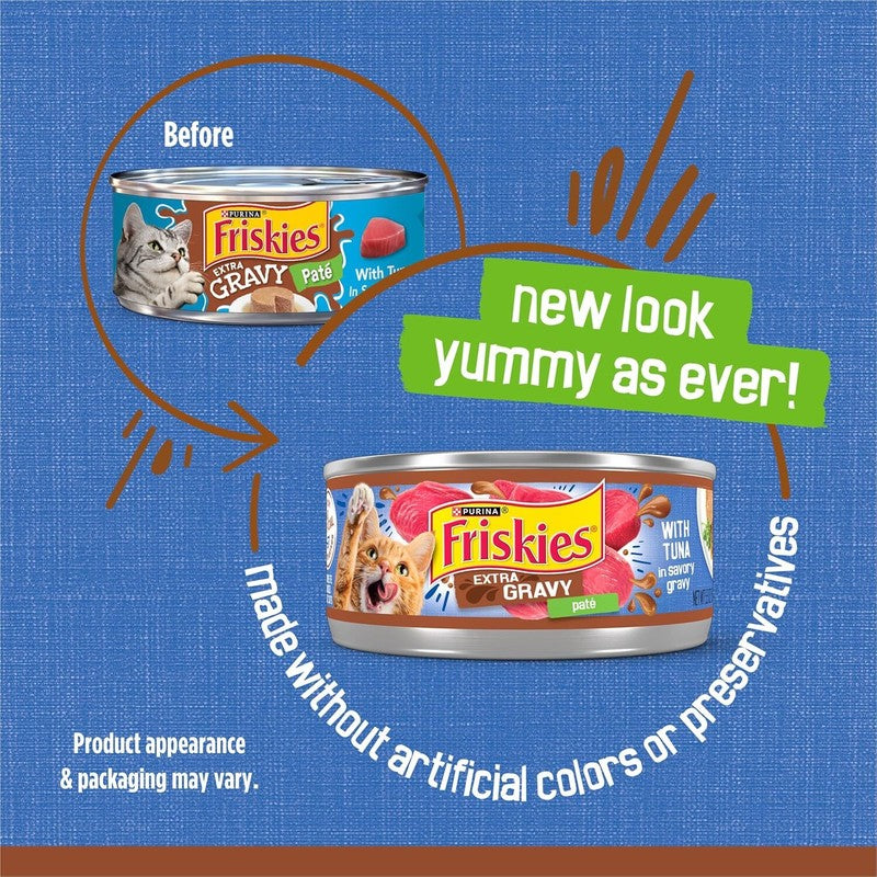 Purina Friskies Gravy Pate Wet Cat Food, Extra Gravy Pate With Tuna in Savory Gravy - (24) 5.5 oz. Cans : Pet Supplies