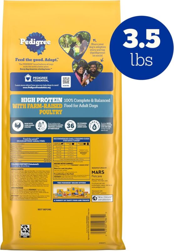 PEDIGREE High Protein Adult Dry Dog Food Chicken and Turkey Flavor Dog Kibble, 3.5 lb. Bag : Pet Supplies