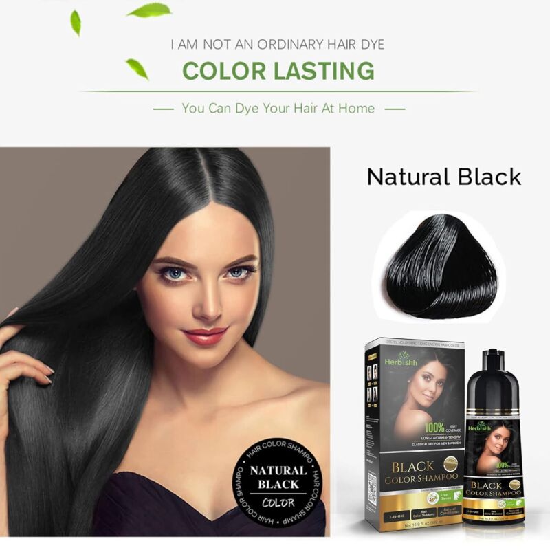 Herbishh Hair Color Shampoo for Gray Hair – Magic Hair Dye Shampoo – Colors Hair in Minutes–Long Lasting–500 Ml–3-In-1 Hair Color–Ammonia-Free (Black) : Beauty & Personal Care