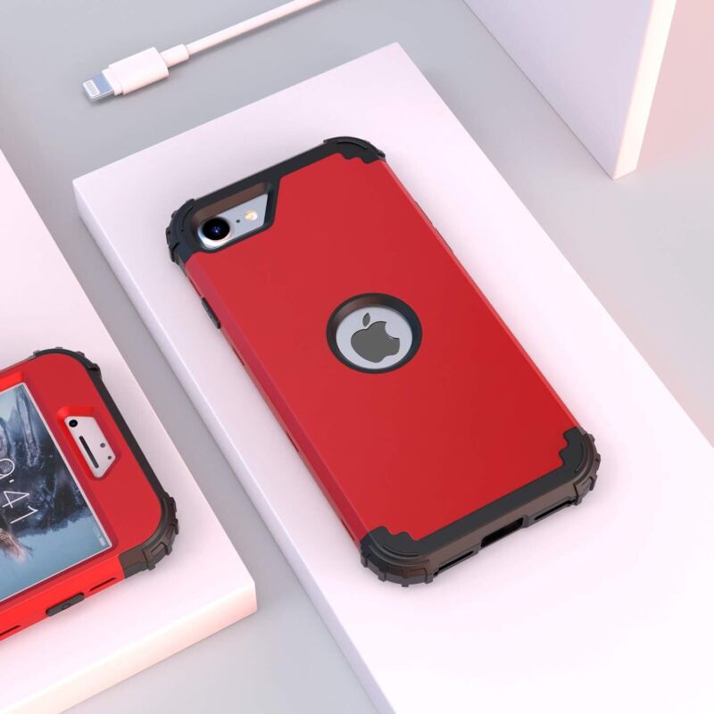 IDweel for iPhone SE 2020 Case with Screen Protector,Case for iPhone SE 2022, Sturdy 3 in 1 Shock Absorption Slim Fit Heavy Duty Hard PC Cover Soft Silicone Bumper Full Body Case,Red : Cell Phones & Accessories