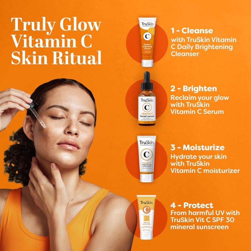 TruSkin Vitamin C Serum For Face – Anti Aging Formula with Vitamin C, Hyaluronic Acid, Vitamin E – Brightening Serum – Improve Appearance of Dark Spots, Tone, Fine Lines & Wrinkles, 1 Fl Oz : Beauty & Personal Care