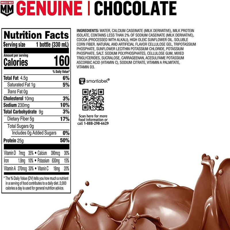 Muscle Milk Genuine Protein Shake, Chocolate, 25g Protein, 11.16 Fl Oz (Pack of 12), Packaging May Vary : Health & Household