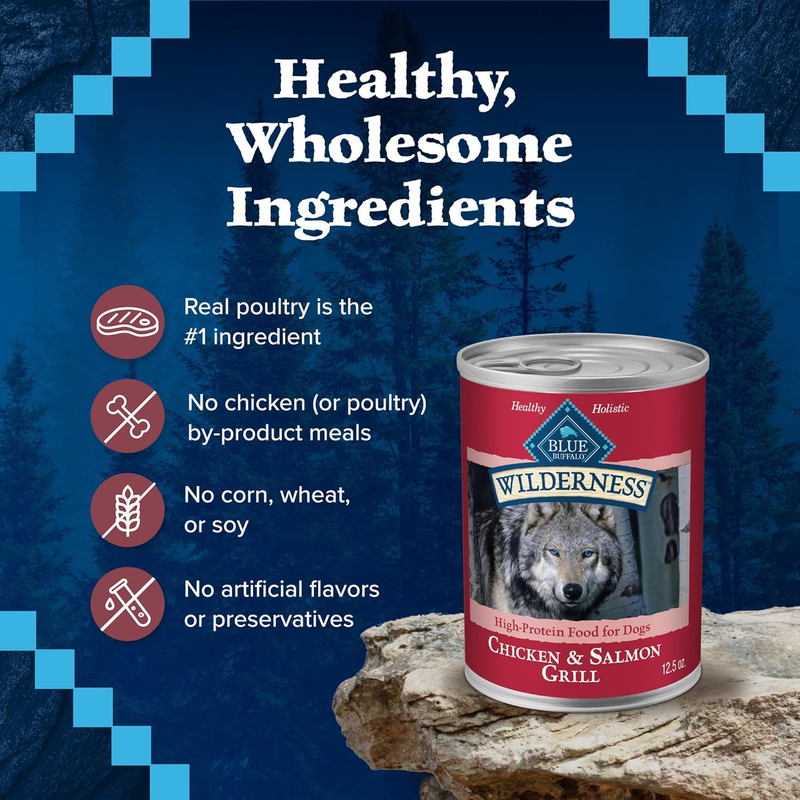 Blue Buffalo Wilderness Adult Wet Dog Food, High-Protein & Grain-Free, Made with Natural Ingredients, Salmon & Chicken Grill, 12.5-oz. Cans, 12 Count: Pet Supplies: Amazon.com