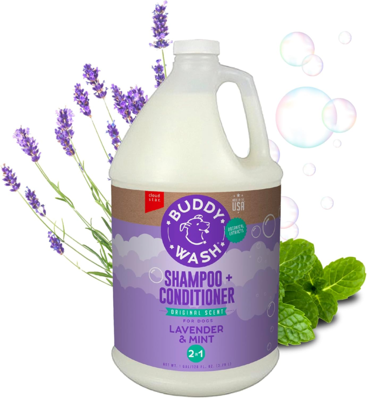 Pet Shampoos Plus Conditioners : Buddy Wash 2-in-1 Dog Shampoo and Conditioner for Dog Grooming, Lavender & Mint, 1 gal. Bottle