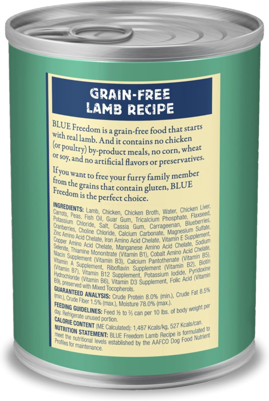 Blue Buffalo Freedom Grain-Free Wet Dog Food, Free of Glutens & Artificial Preservatives, Made with Natural Ingredients, Lamb Recipe, 12.5-oz. Cans (12 Count)