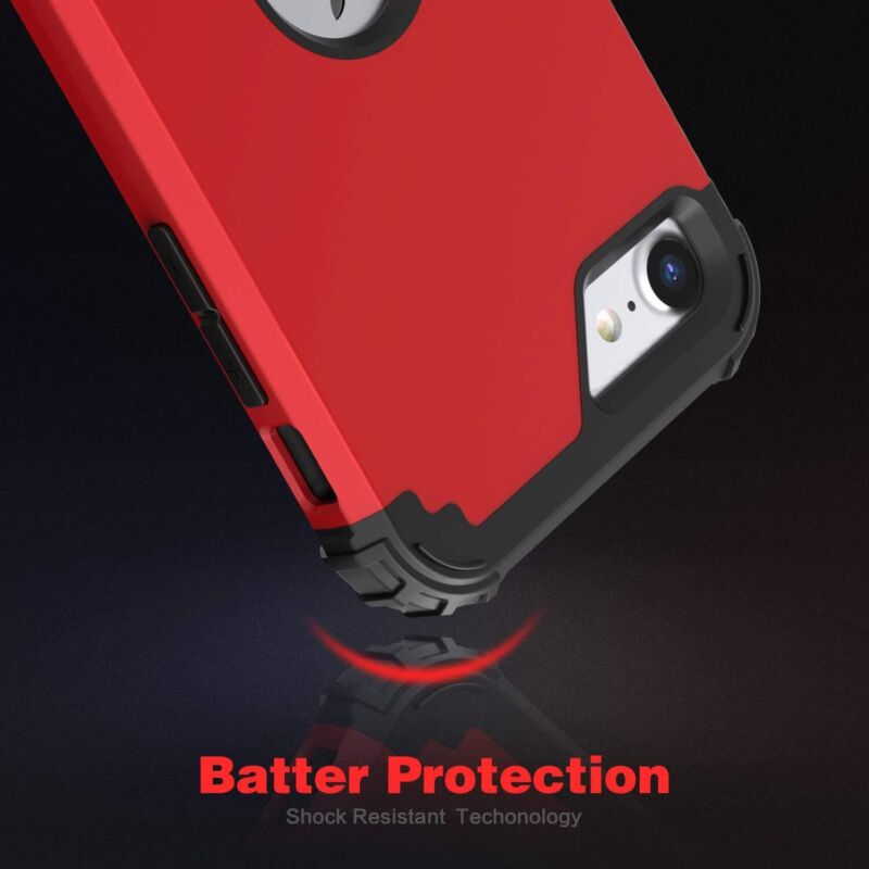 IDweel for iPhone SE 2020 Case with Screen Protector,Case for iPhone SE 2022, Sturdy 3 in 1 Shock Absorption Slim Fit Heavy Duty Hard PC Cover Soft Silicone Bumper Full Body Case,Red : Cell Phones & Accessories
