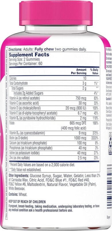 ONE A DAY Multi+ Hair, Skin & Nails, Multivitamin + Boost of Support for Healthy Hair, Skin & Nails with Biotin and Vitamins A, C, E & Zinc ,Gummy 120 Count (2 Month Supply) : Health & Household